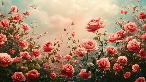 Pink Roses Drift Through Dreamy Aqua Skies