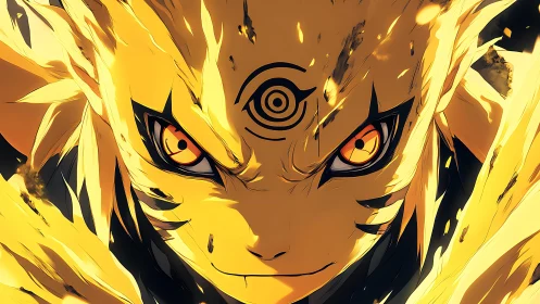 Close frontal view shows stylized glowing humanoid face