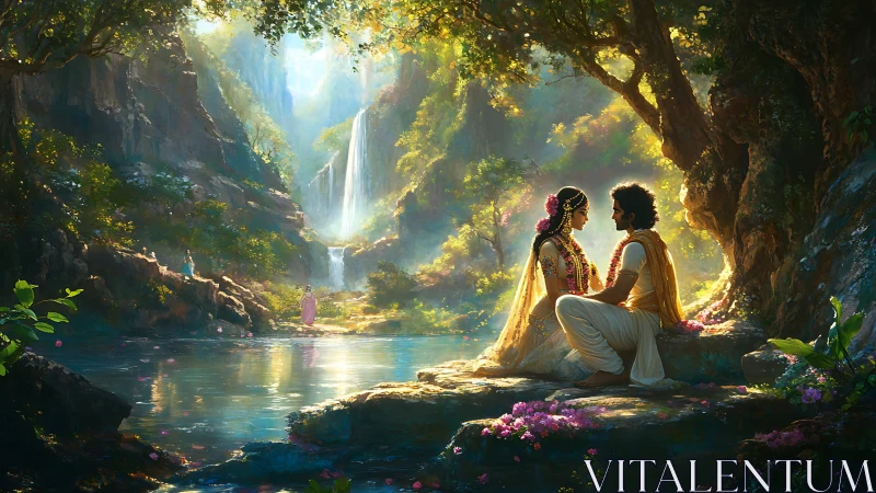 Sunlit river hideaway where lovers share a quiet promise.