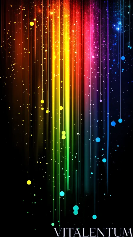 Vibrant neon light streaks cascade over a deep black void