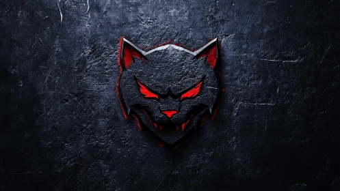 Stylized wolf head emblem on textured dark stone wall.