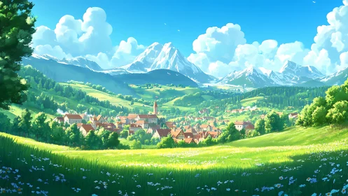 Idyllic alpine valley village under stratocumulus buildup.