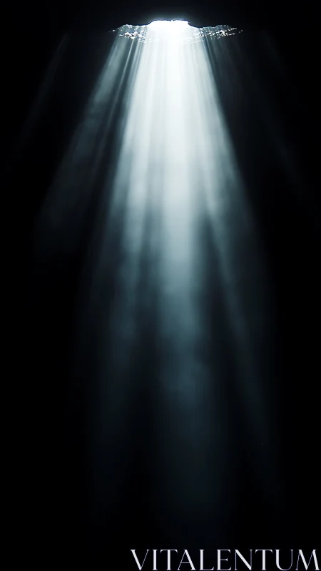 Photographic volumetric light shaft in deep negative space.