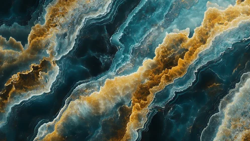 Celestial mineral rivers carve stormy oceans of molten teal