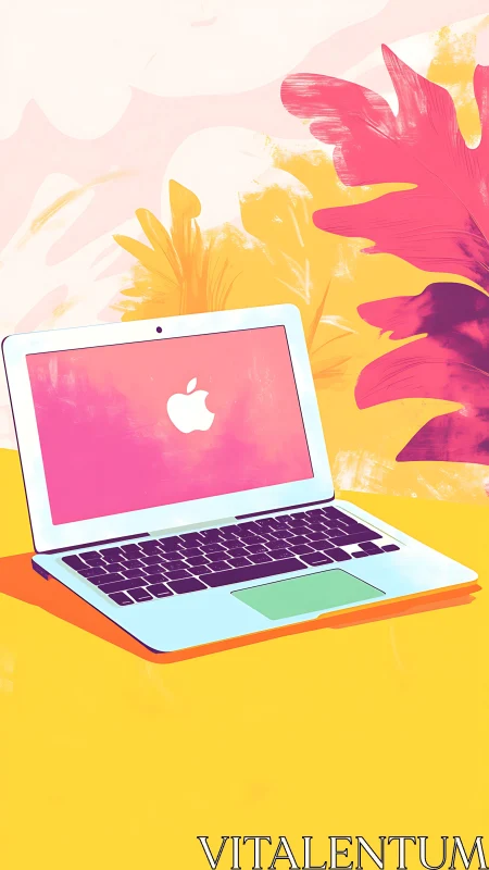 Sunlit tropical laptop daydream in neon studio hues.