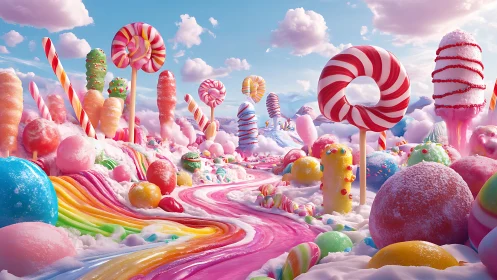 Whimsical Candy Land: Surreal Landscape of Oversized Confections.