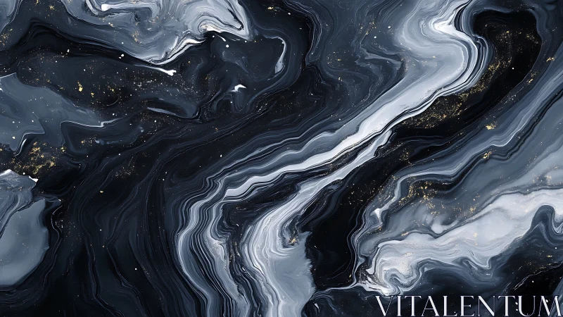 Monochrome fluid marble pattern with metallic gold flecks detail