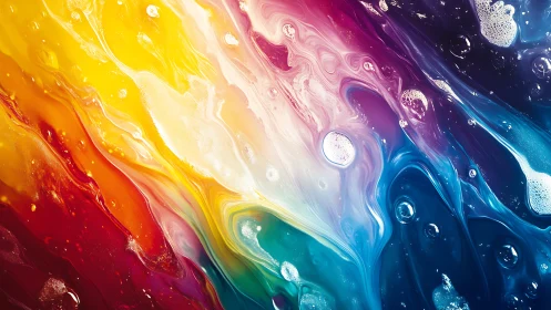 Viscous multicolor fluid dynamics with foam bubbles under macro lens