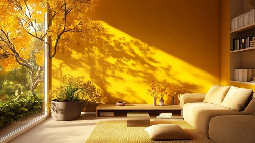 Interior living space shows direct sunlight through large window