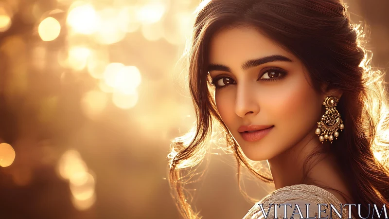 Portrait of woman in warm golden backlit sunlight.