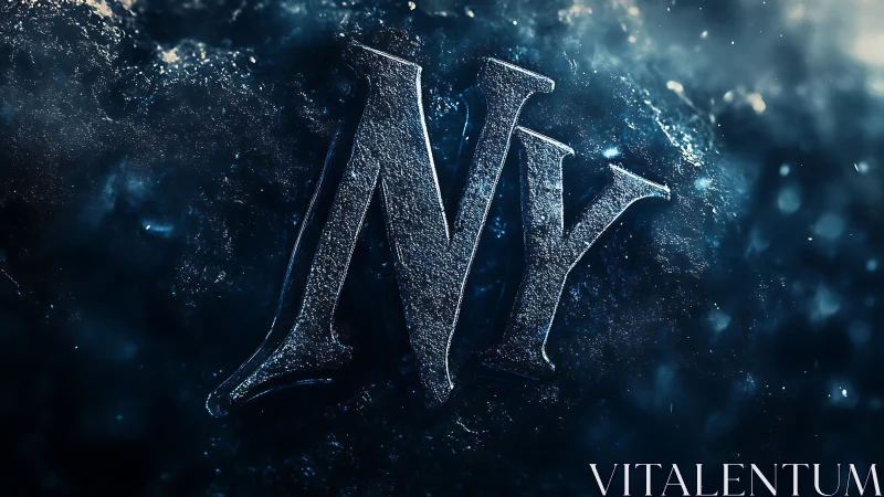 Frozen Ny metallic logo glows within a deep icy nebula