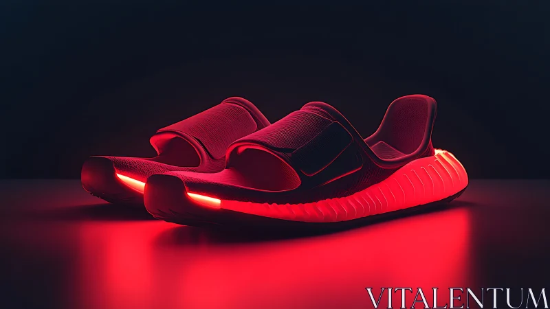 Luminous red ergonomic sandals with integrated LED sole system.