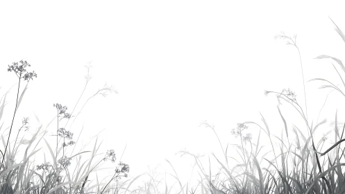 Monochrome meadow grasses form a minimal atmospheric border