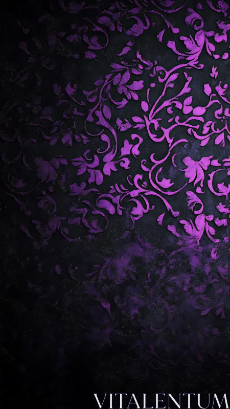 Ornate purple damask pattern on textured dark backdrop