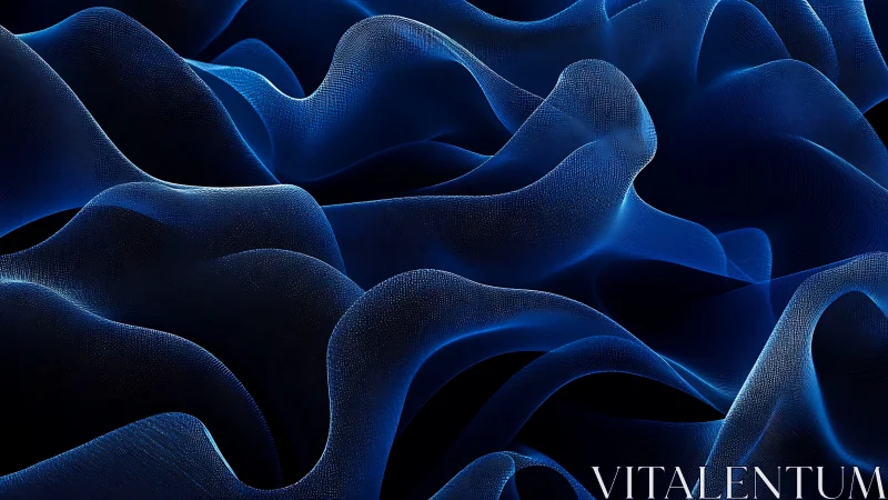 Parametric blue wavefields form mesh-like translucent fabric surfaces