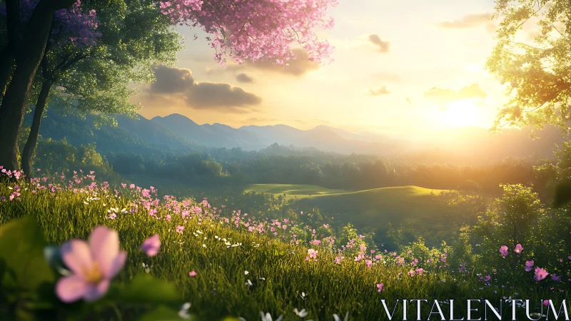 Sunrise meadow of blossoms welcoming a quiet new day.