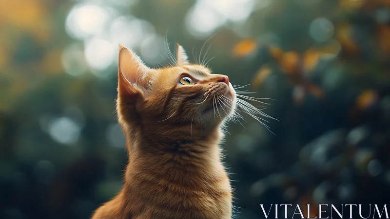 Orange Tabby Cat Gazing Upward in Soft Natural Light