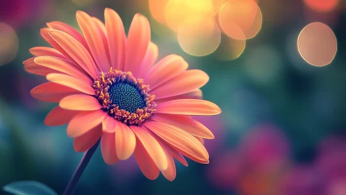 Pink Gerbera Daisy with Golden Bokeh.