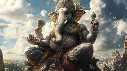 Ganesha statue rendered as monumental digital 3D deity