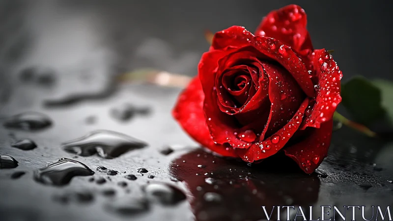 Red Rose with Water Droplets.