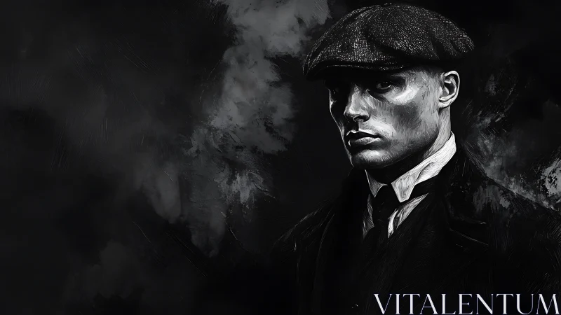 Smoke wraps a steel-eyed gentleman carved from shadow