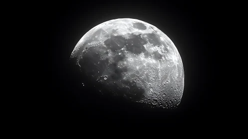 Lunar crescent study with high-contrast craters in shadowed void.