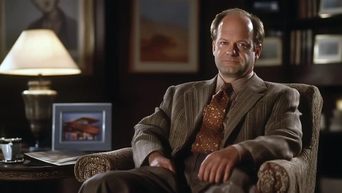 Middle-aged man seated in dimly lit professional office.