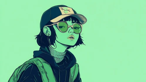 Stylized teal portrait exposes flat-shaded urban streetwear aesthetics