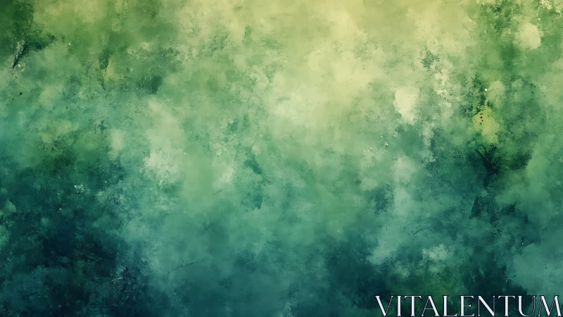 Gentle green mist drifts across a serene abstract sky