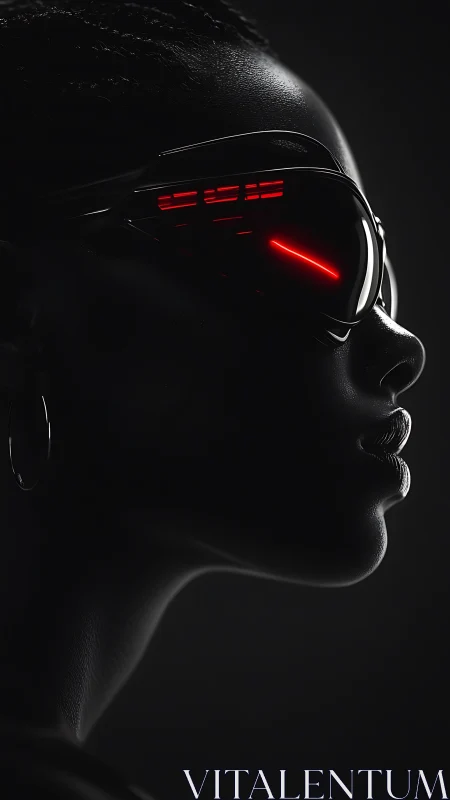 Profile study of neon-instrumented visor and silhouetted face.