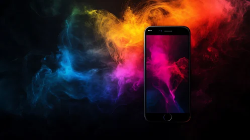 Vibrant smartphone display channels multicolor volumetric smoke plumes