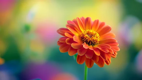 Vibrant Red Gerbera Daisy in Colorful Bokeh Garden.