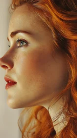 Profile study of red-haired woman in soft side lighting.