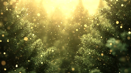 Golden Radiance Through Crystalline Particle Field.
