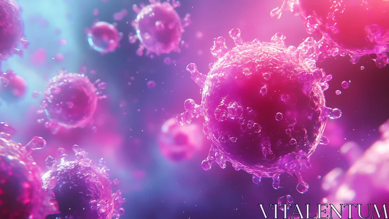 Macro view of luminescent viral particles in neon bioluminescent field