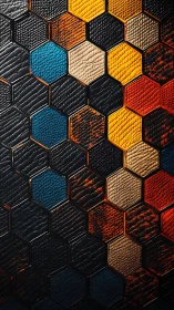 Hexagonal textured surface with multicolor leather tiles.