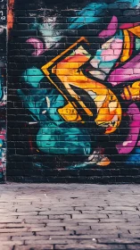Urban brick wall erupts with bold teal and orange graffiti.