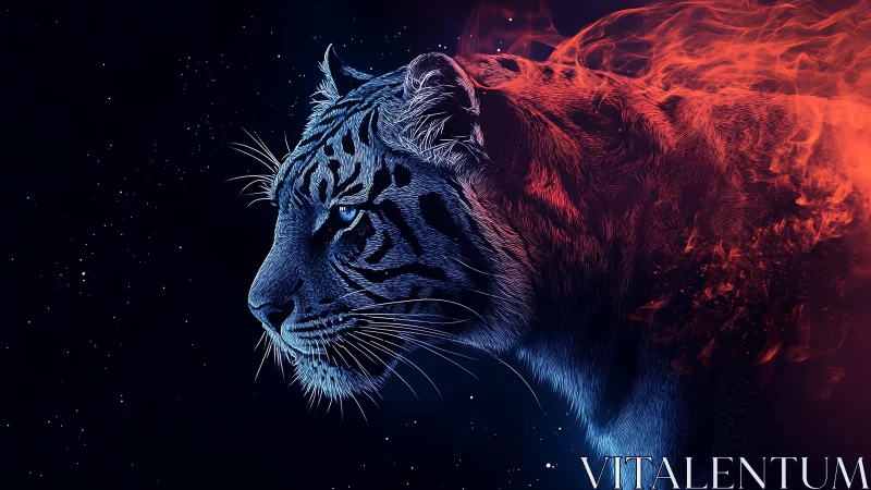 Starlit fire tiger drifting between ember and shadow.