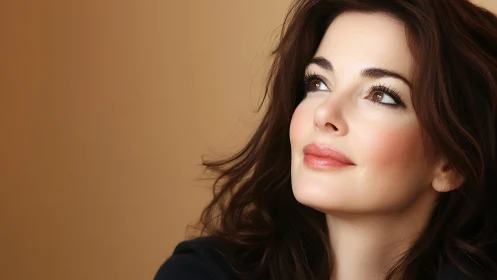 Soft-lit daydreamer gazing upward in warm caramel glow.