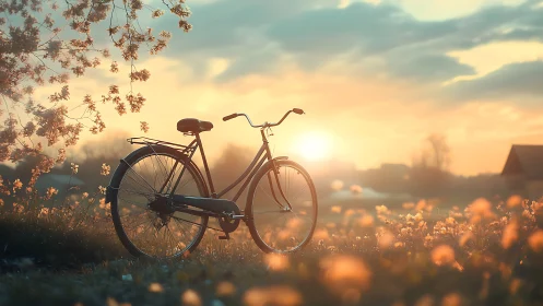 A Bicycle's Golden Hour: Peaceful Moments in Nature's Glow.