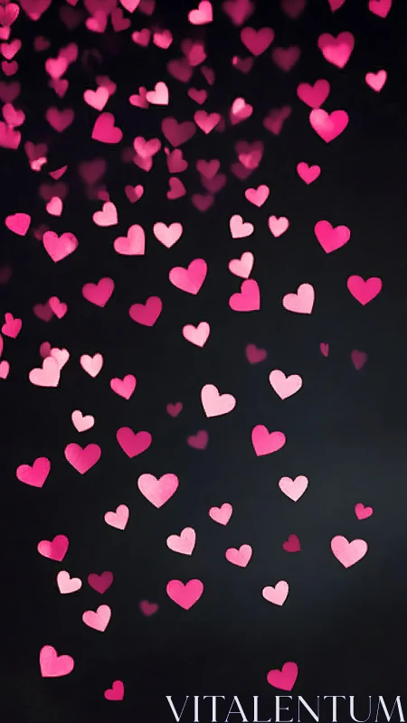 Pink Hearts Bokeh on Black Background.