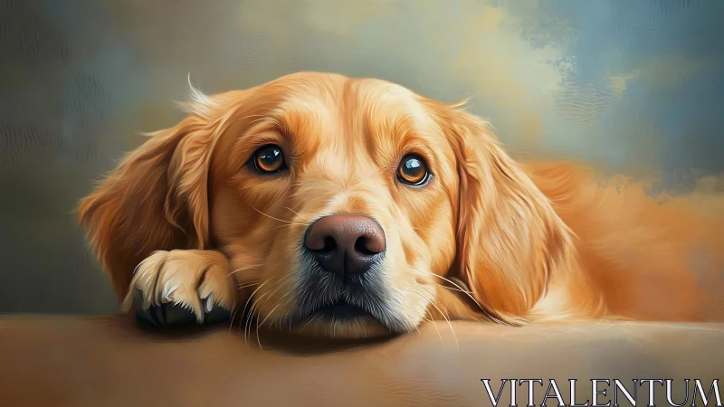Golden retriever portrait shows soulful resting gaze