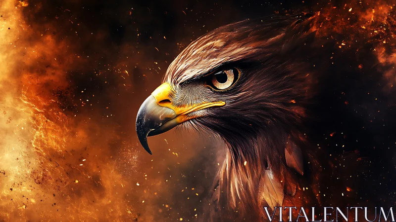Fierce Eagle Portrait in Fiery Digital Art with Dramatic Lighting.