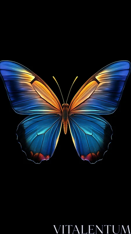 Symmetrical neon butterfly rendered with luminous gradient wings