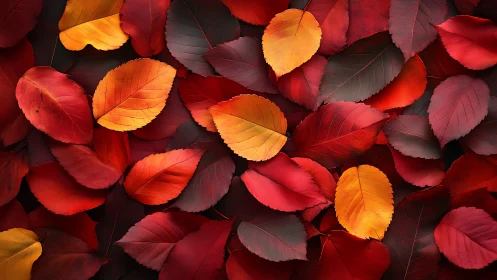 Autumn leaves glow in rich red and gold harmony.