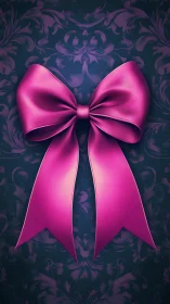 Vivid Pink Bow Against Ornate Purple Baroque Pattern