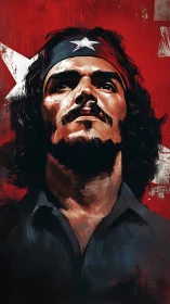 Textured revolutionary portrait with high-contrast brushwork lighting