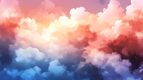 Vibrant digital sky with layered pink, red, and blue clouds.