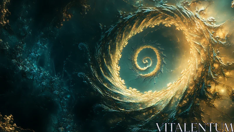 Golden cosmic spiral opens a glowing doorway in space
