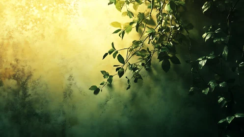 Sunlit green vines drifting gently across a dreamy wall.